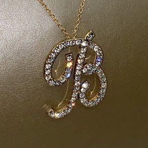 Monogram Gold B Pendant with clear Crystals